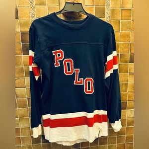 Vintage POLO Ralph Lauren Hockey style jersey Boys XL (18-20) Navy, Dk. Red Wht